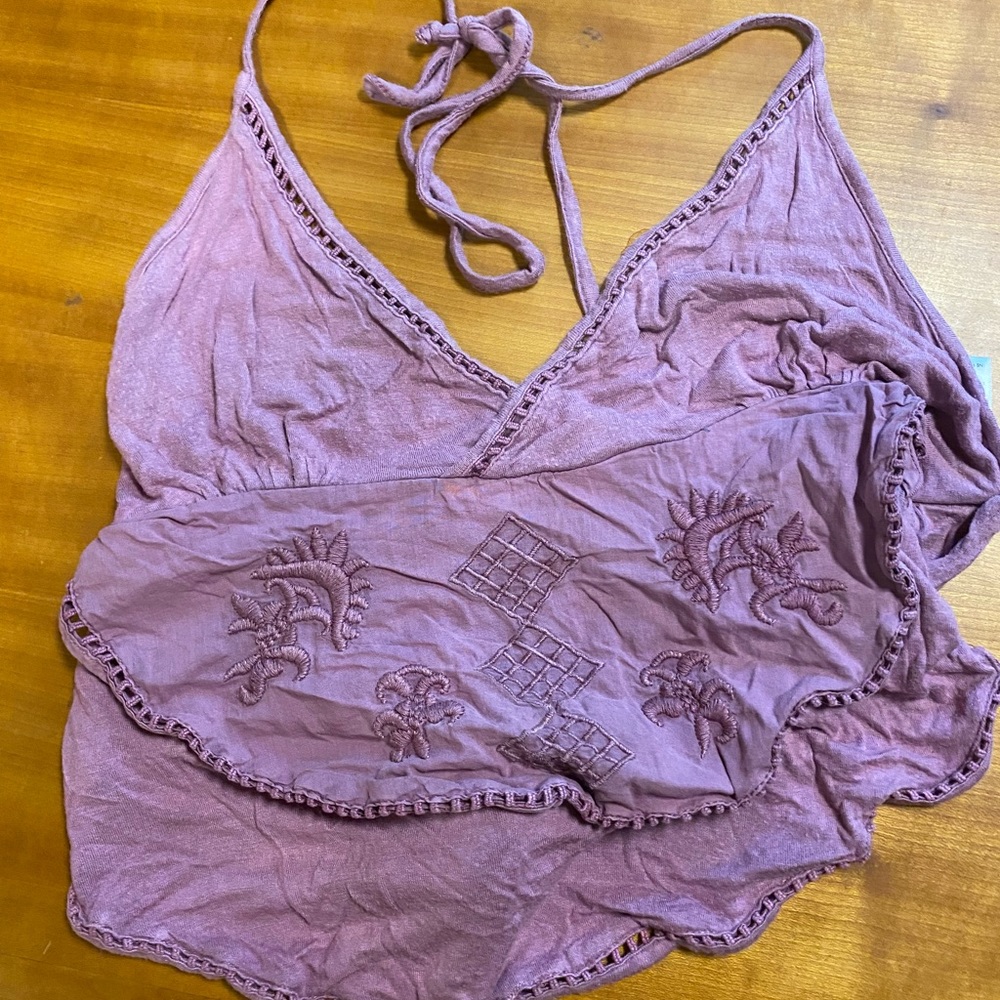 Ecote Urban Outfitters Embroidered Summer Days Halter Blouse - Medium